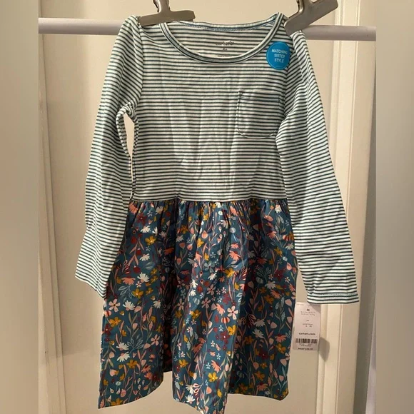 Toddler Girls Mixed Print Cotton Dress 4T Blue Carters